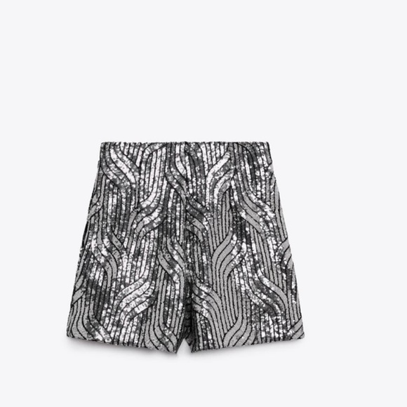 Full Zipper High Waisted Black Sequin Shorts